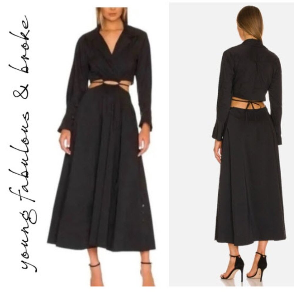 Young Fabulous & Broke Derby Cutout Maxi Shirt Dress Crinkled Black Medium